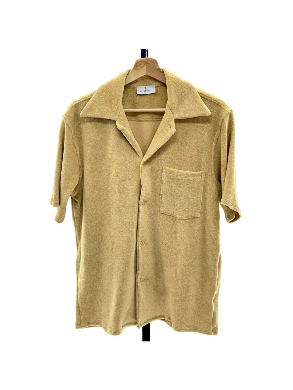 Gil Rodriguez Camel Terry Cloth Button Collared Oversized Tommy Shirt S MSRP 120